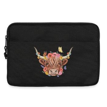 Bovins des Highlands à couronne de fleurs - Sacoche pour ordinateur portable 13 pouces - noir - Devant