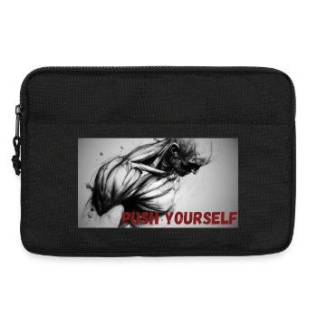 Dynamische Schwarzweiß-Motiv mit Motivationsspruch - Laptoptasche 13" - Schwarz - Vorne