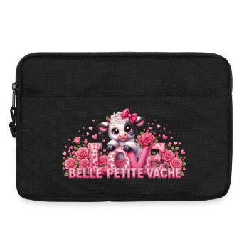 Vache Kawaii Amour et Roses - Sacoche pour ordinateur portable 13 pouces - noir - Devant