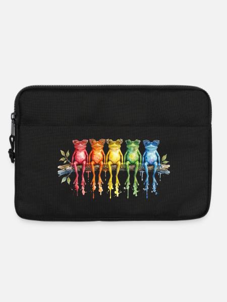 Five colorful frogs with retro glasses - Laptop bag 13" - black