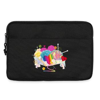 Tricot et couture, pelotes de laine, boutons et aiguilles à coudre - Sacoche pour ordinateur portable 13 pouces - noir - Devant