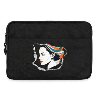 Minimalistisches Vintage-Design: Frauenkopf - Laptoptasche 13" - Schwarz - Vorne
