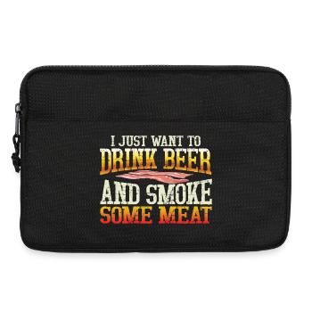 Humoristisches Bier- und Fleisch-Motiv - Laptoptasche 13" - Schwarz - Vorne