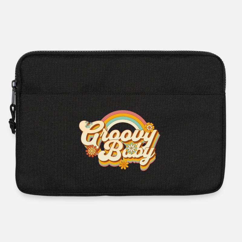 Retro Blumen-Design mit Regenbogen - Laptoptasche 13" - Schwarz
