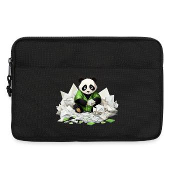 Panda in Green Hoodie with Origami Treasure - Laptop bag 13" - black - Front