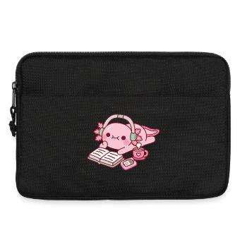 Mignon Axolotl qui se détend avec un livre et de la musique - Sacoche pour ordinateur portable 13 pouces - noir - Devant