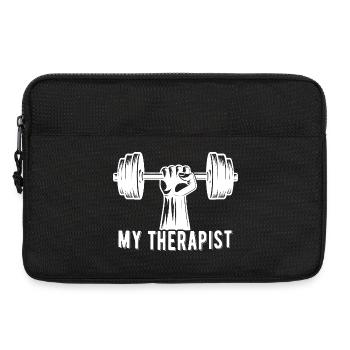 Mon thérapeute à la salle de sport avec haltères : musculation drôle - Sacoche pour ordinateur portable 13 pouces - noir - Devant