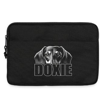 Dackel Porträt mit Schriftzug DOXIE - Laptoptasche 13" - Schwarz - Vorne