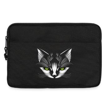white cat head with green cat eyes - Laptop bag 13" - black - Front