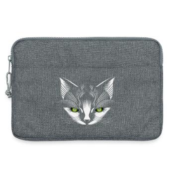 tête de chat blanche avec des yeux de chat verts - Sacoche pour ordinateur portable 13 pouces - gris chiné - Devant