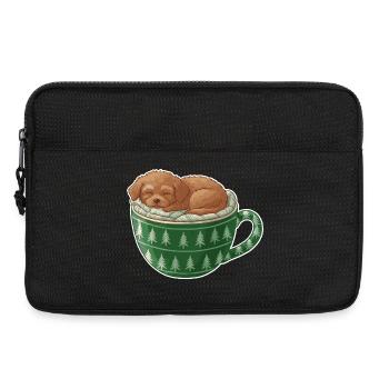 Schlafender Welpe im grünen Becher - Laptoptasche 13" - Schwarz - Vorne