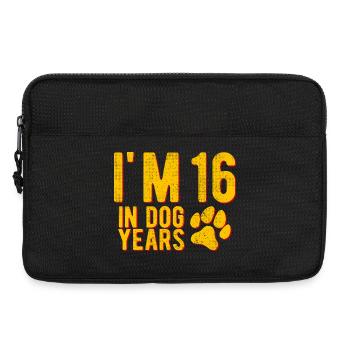 J’ai 16 ans en années de chien vers 90 ans Anniversaire drôle - Sacoche pour ordinateur portable 13 pouces - noir - Devant
