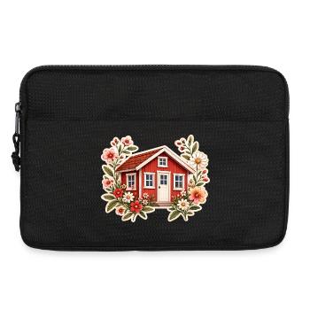 Rotes Schwedenhaus mit Blumen im Tinyhaus Stil  - Laptoptasche 13" - Schwarz - Vorne
