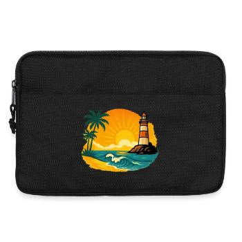 Coucher de soleil avec phare sur une plage tropicale - Sacoche pour ordinateur portable 13 pouces - noir - Devant