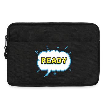 READY Schriftzug im Pixel Comic Look - Laptoptasche 13" - Schwarz - Vorne