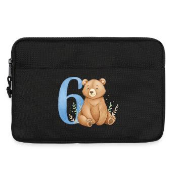 Watercolor Bear with Number 6 - Laptop bag 13" - black - Front