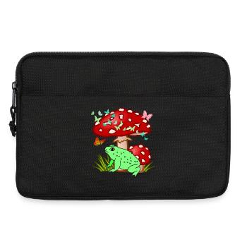 Cute Vintage Cottagecore Frog under Mushroom - Laptop bag 13" - black - Front