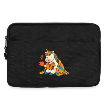 Mignon t-shirt de lecture et de café licorne confortable - Sacoche pour ordinateur portable 13 pouces - noir - Devant