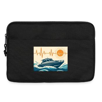 Coucher de soleil maritime en bateau à moteur - Sacoche pour ordinateur portable 13 pouces - noir - Devant
