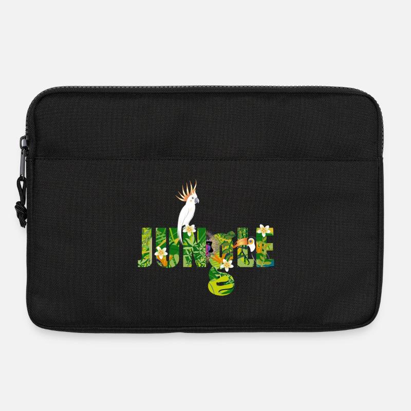 Dschungel Typografie mit Kakadu,Riesentukan & Affe - Laptoptasche 13" - Schwarz