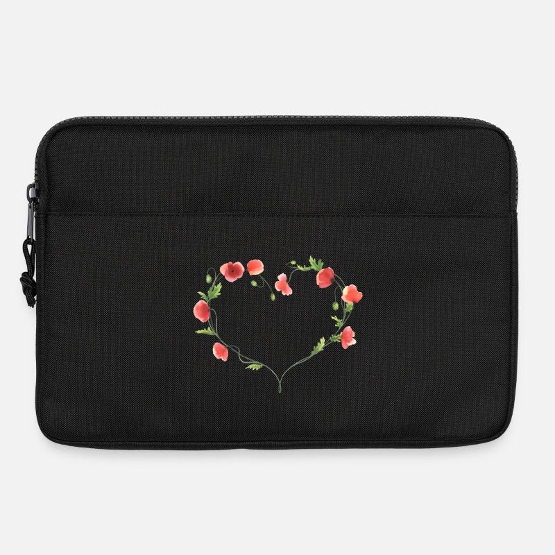 Herz aus handgemalten roten Mohnblumen - Laptoptasche 13" - Schwarz