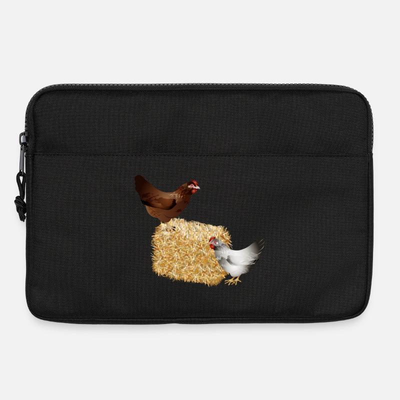 zwei Hühner auf einen Strohballen - Laptoptasche 13" - Schwarz