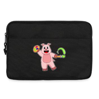 Schwein Maler Pinsel Malen - Laptoptasche 13" - Schwarz - Vorne