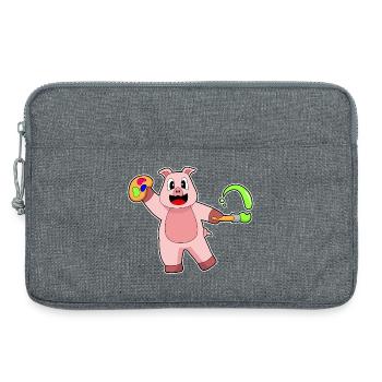 Peintre de cochons au pinceau - Sacoche pour ordinateur portable 13 pouces - gris chiné - Devant