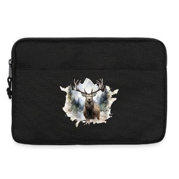 Wasserfarbener Hirsch im Wald - Laptoptasche 13" - Schwarz - Vorne