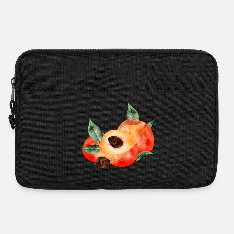 Pfirsichhälfte & leuchtende Pfirsiche mit Blätter - Laptoptasche 13" - Schwarz