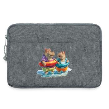 Hippos am Strand mit Schwimmreifen - Laptoptasche 13" - Grau meliert - Vorne