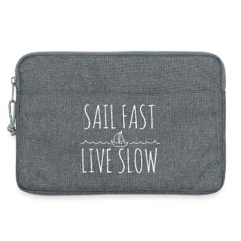 Naviguer vite et vivre lentement - Graphique minimaliste de voile - Sacoche pour ordinateur portable 13 pouces - gris chiné - Devant