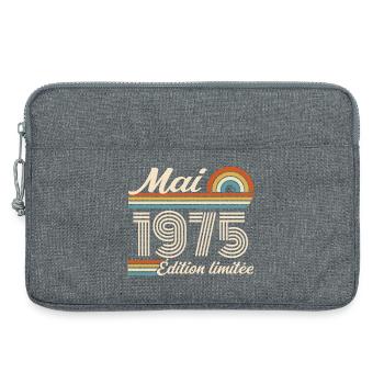 Cadeau Anniversaire 51 ans - Né mai 1975 - Sacoche pour ordinateur portable 13 pouces - gris chiné - Devant