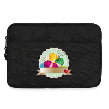 Boules de laine, boutons et aiguilles à tricoter comme un patch coloré - Sacoche pour ordinateur portable 13 pouces - noir - Devant
