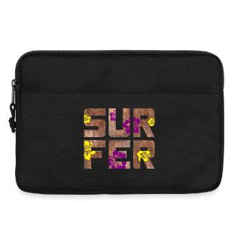 Surfeur Bois Hawaï Bint Hibiscus Blossom Camp de surf - Sacoche pour ordinateur portable 13 pouces - noir - Devant