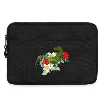 Grüne Eidechse auf Blumen botanisches Motiv - Laptoptasche 13" - Schwarz - Vorne