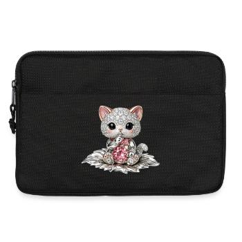 Diamantkatze mit rosa Edelstein - Laptoptasche 13" - Schwarz - Vorne