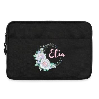 Elia Flower Wreath in Watercolor - Laptop bag 13" - black - Front