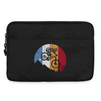 Duale MTB-Silhouette quer über die Streifen - Laptoptasche 13" - Schwarz - Vorne