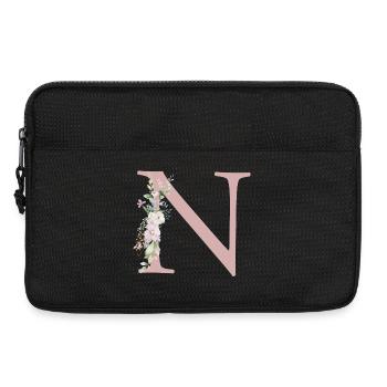 N Monogramme, Floral, Personnalisable - Sacoche pour ordinateur portable 13 pouces - noir - Devant