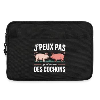 J’peux pas je m’occupe des cochons humour fermier - Sacoche pour ordinateur portable 13 pouces - noir - Devant