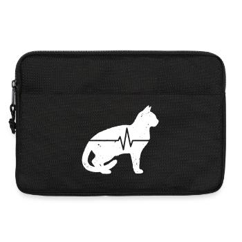 Katze Sitzend Herzschlag EKG Vintage Vektor - Laptoptasche 13" - Schwarz - Vorne