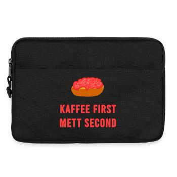 Coffee first Mett second Breakfast Mettbrötchen - Laptop bag 13" - black - Front