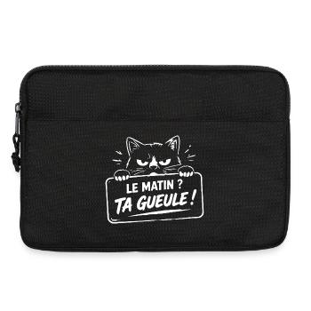 Le matin ? ta gueule ! humour chat café réveil - Sacoche pour ordinateur portable 13 pouces - noir - Devant