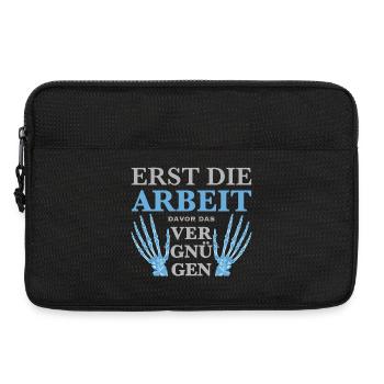 Erst die Arbeit, Zeichnung Hand, lustiger Spruch - Laptoptasche 13" - Schwarz - Vorne