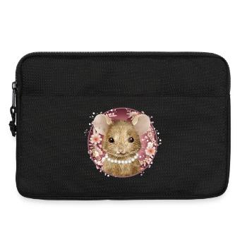 Mouse girl with beads in floral pink frame - Laptop bag 13" - black - Front