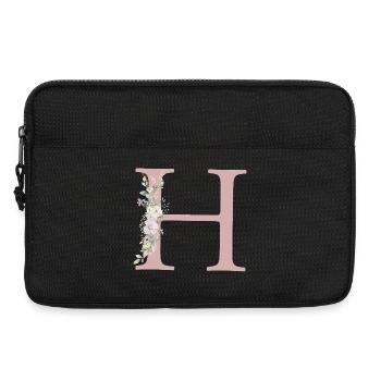 H Monogram, Floral, Personalizable - Laptop bag 13" - black - Front