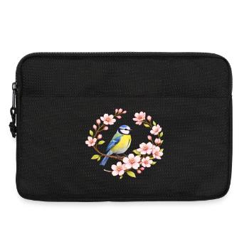 Bleu avec motif printanier en fleurs de cerisier - Sacoche pour ordinateur portable 13 pouces - noir - Devant