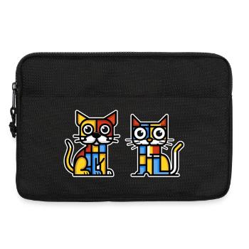 Illustration cubiste d’un chat et d’un chien - Sacoche pour ordinateur portable 13 pouces - noir - Devant