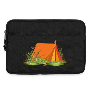 Retro-Zelt in Waldlandschaft mit Tieren & Pflanzen - Laptoptasche 13" - Schwarz - Vorne